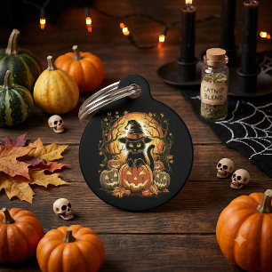 Halloween Black Cat Pumpkin Witch Cat Scary Pet ID Tag