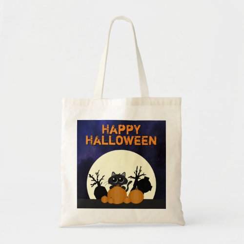 Halloween Black Cat Pumpkins Graveyard Full Moon Tote Bag