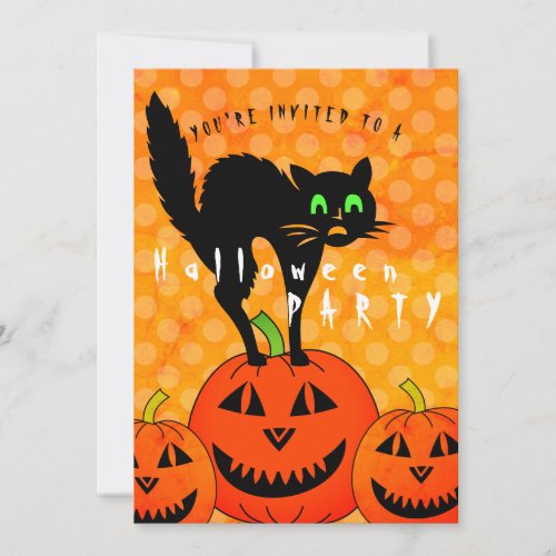 Halloween Black Cat Pumpkins Jack O Lantern Party Invitation
