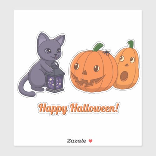 Halloween Black Cat, Pumpkins, Magic Lantern  Sticker
