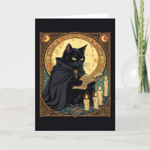 Halloween Black Cat Reading A Book Holiday Card