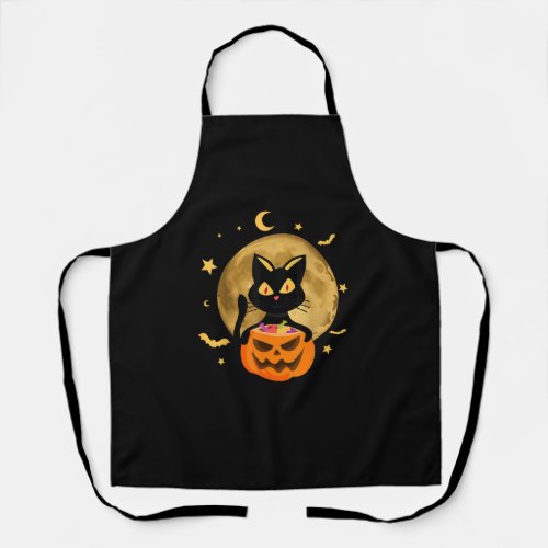 Halloween Black Cat Scary Pumpkin On the Moon Men  Apron