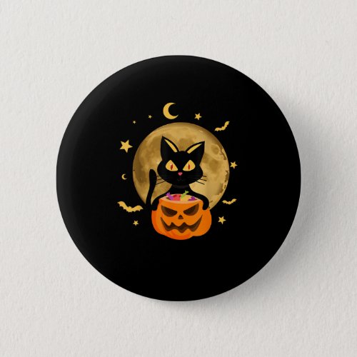 Halloween Black Cat Scary Pumpkin On the Moon Men  Button