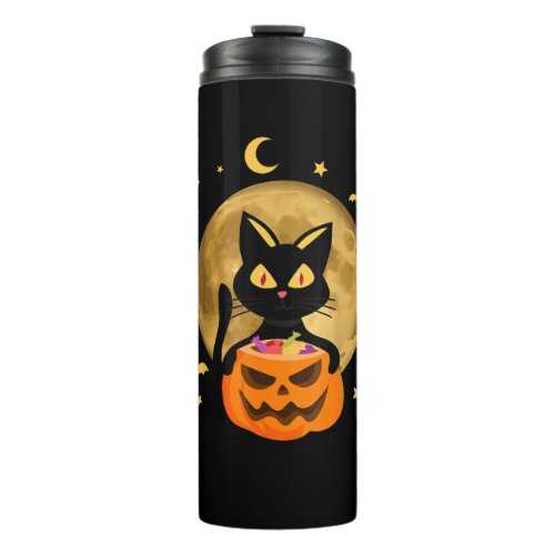 Halloween Black Cat Scary Pumpkin On the Moon Men  Thermal Tumbler