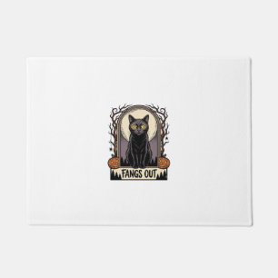 Halloween Black Cat Shirt Vintage Fangs Design_1 Doormat