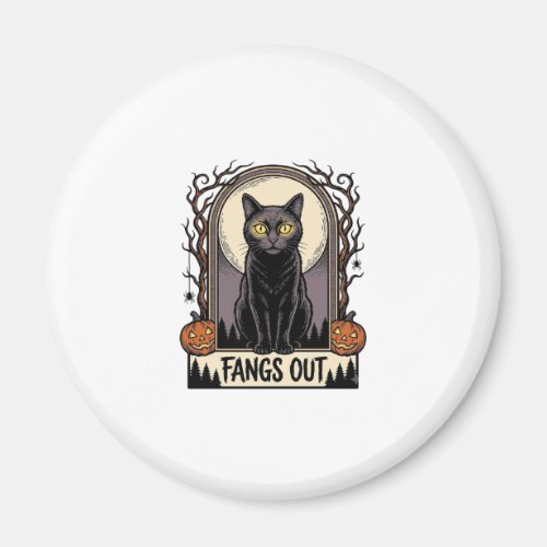 Halloween Black Cat Shirt Vintage Fangs Design_1 Magnet