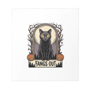 Halloween Black Cat Shirt Vintage Fangs Design_1 Notepad