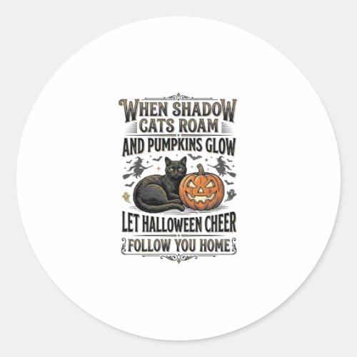 Halloween Black Cat Shirt Vintage Pumpkin Engravin Classic Round Sticker