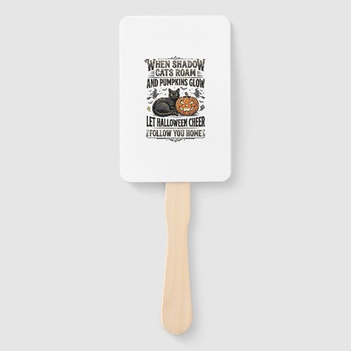 Halloween Black Cat Shirt Vintage Pumpkin Engravin Hand Fan