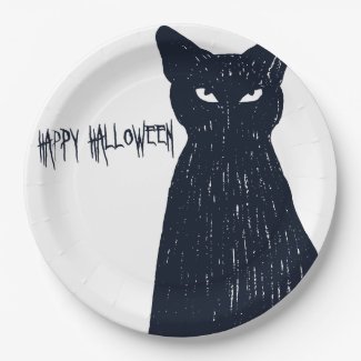 Halloween Black Cat Silhouette Paper Plate