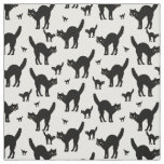 Halloween Black Cat Silhouette Pattern White BG Fabric