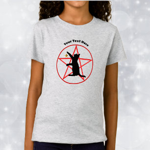 Halloween Black Cat Silhouette Pentagram Gold Star T-Shirt