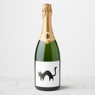 Halloween Black Cat   Sparkling Wine Label