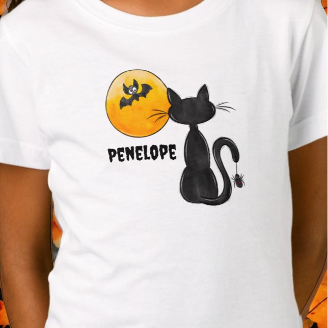 Halloween Black Cat Spider Bat Name Trick Treat T-Shirt (Creator Uploaded)