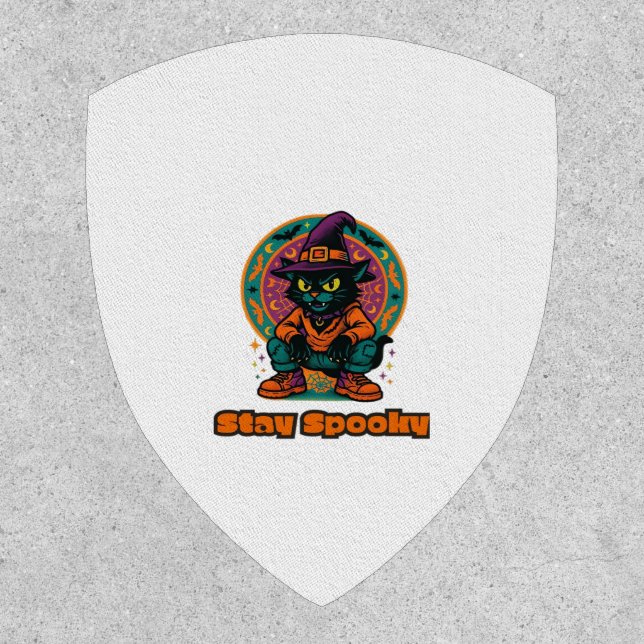 Halloween Black Cat � Stay Spooky Retro Witch Cat  Patch (Front)