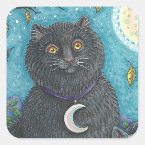 HALLOWEEN BLACK CAT STICKERS SHEET Square