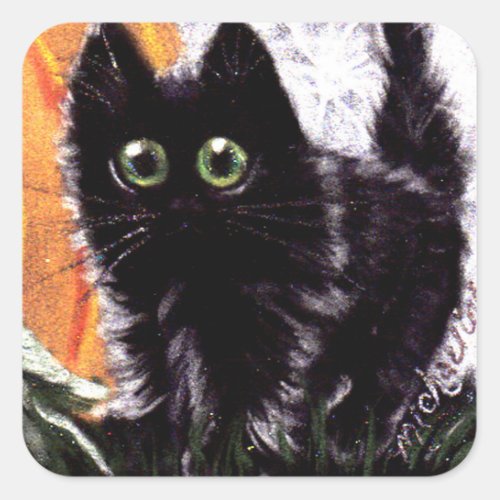 Halloween Black Cat Stickers Who Dat Scaredy Cat