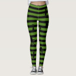 Halloween Black Cat & Stripes Leggings Olive Green<br><div class="desc">Cute Halloween and longer black cat and black stripes leggings.  Like Halloween or cats?  Grab these black cat leggings to show off your love for black cats.  Looks great during Halloween or any time. Multiple colors available.</div>