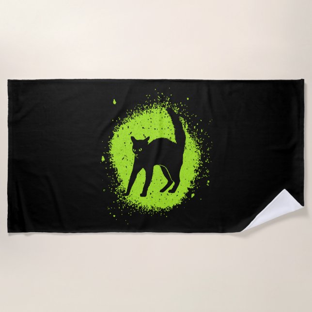 Halloween Black Cat Superstition Scaredy Cats Beach Towel (Front)