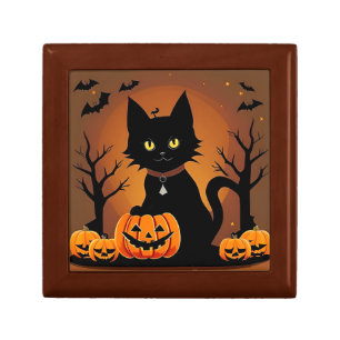 Halloween Black Cat Surrounded by Jack-o'-Lanterns Gift Box