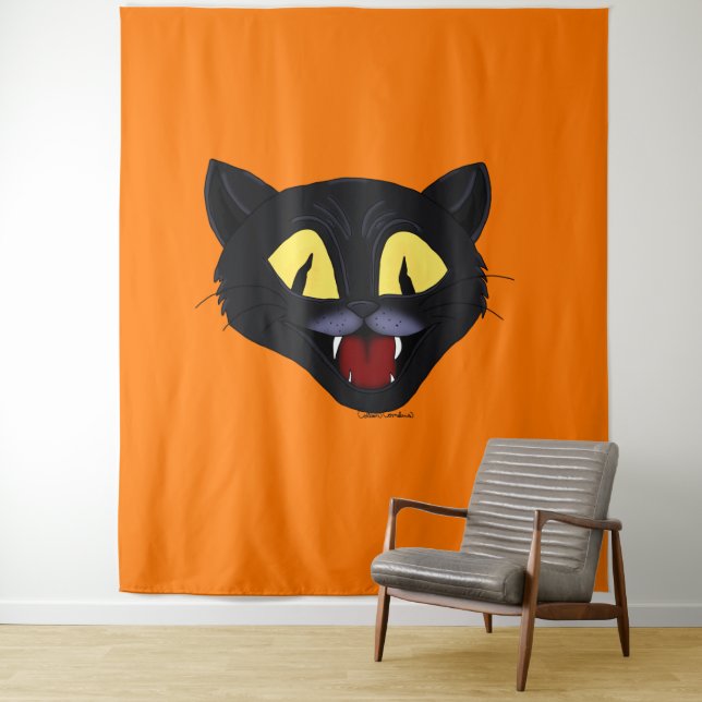 Halloween Black Cat Tapestry (In Situ)