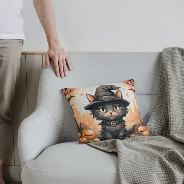 Halloween Black cat Throw Pillow (Creator Uploaded)