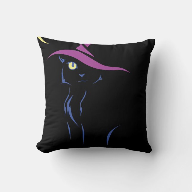 Halloween Black Cat Throw Pillow (Front)