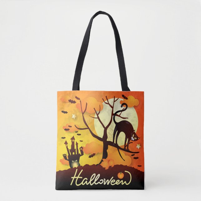 Halloween Black Cat Tote Bag (Front)