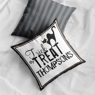 Halloween Black Cat Trick or Treat Spooky Throw Pillow