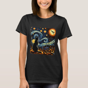 Halloween Black Cat Van Gogh Starry Night Cat Love T-Shirt