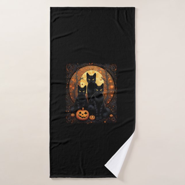 Halloween Black Cat Van Gogh Witch Kawaii Pumpkin  Bath Towel (Bath Towel)