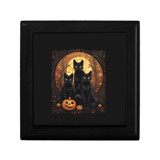 Halloween Black Cat Van Gogh Witch Kawaii Pumpkin  Gift Box (Front)