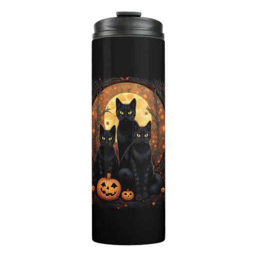 Halloween Black Cat Van Gogh Witch Kawaii Pumpkin  Thermal Tumbler