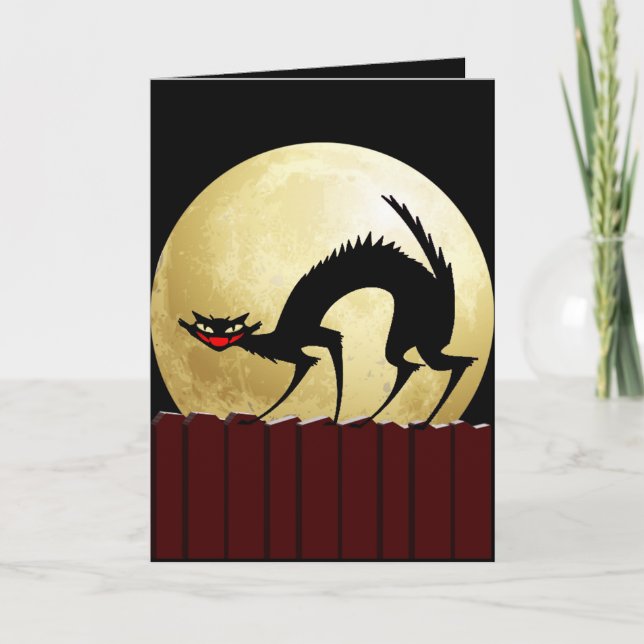 Halloween Black Cat w/Full Moon Card (Front)