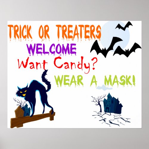 Halloween Black Cat Want Candy Wear a Mask Poster