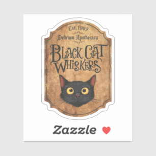 Halloween Black Cat Whiskers Witch's Potion Bottle Sticker