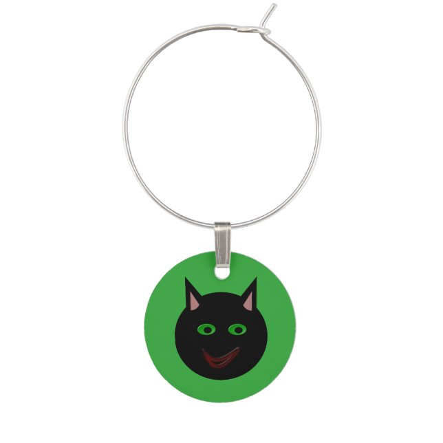 Halloween Black Cat Wine Charm (Front)