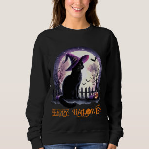 Halloween Black Cat Witch and Bats  Sweatshirt