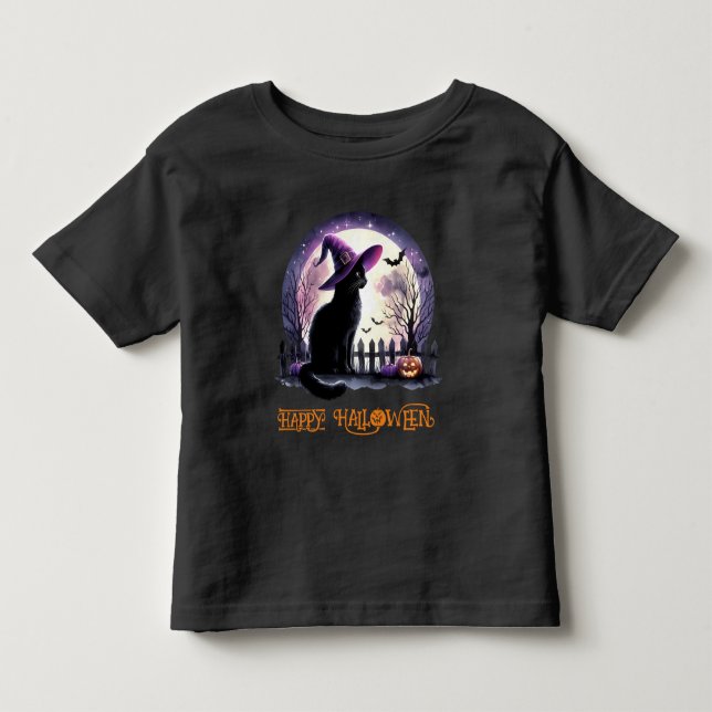 Halloween Black Cat Witch and Bats  Toddler T-shirt (Front)