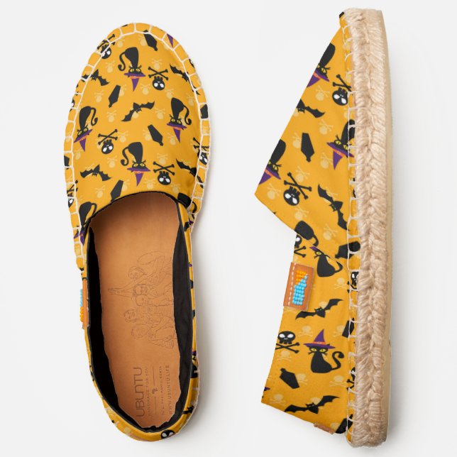Halloween Black Cat Witch Bats Skull Pattern Espadrilles (Side)