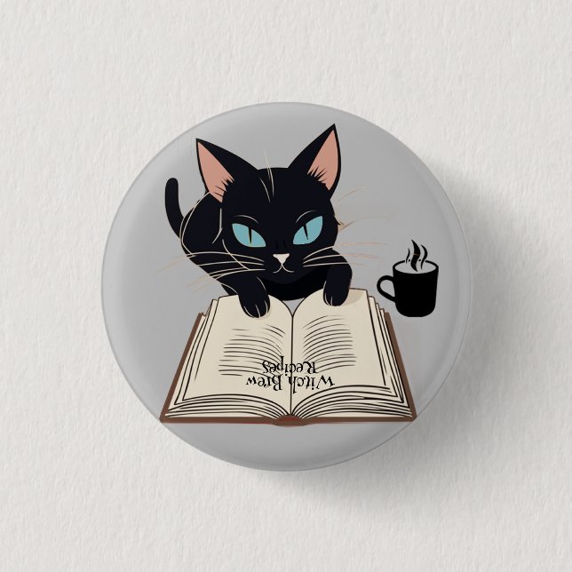 Halloween Black Cat Witch Brew Recipe Pin! Button (Front)