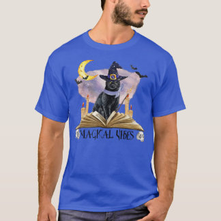Halloween Black Cat Witch Hat & Moon Magical Vibes T-Shirt