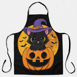 Halloween Black Cat Witch Hat Pumpkin For Kids Gir Apron
