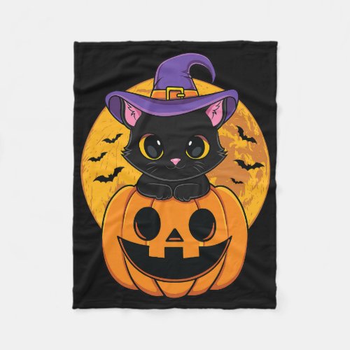 Halloween Black Cat Witch Hat Pumpkin For Kids Gir Fleece Blanket