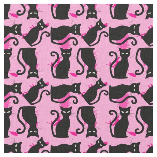 halloween black cat witch pink fabric