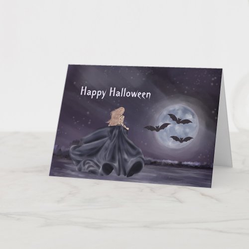 Halloween Black Cat Witch Pumpkin Succulents Bats Card