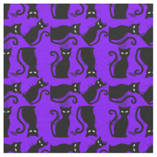 halloween black cat witch purple fabric