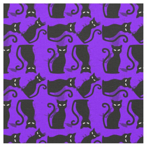 halloween black cat witch purple fabric