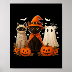 Halloween Black Cat Witch Scary Pumpkin Women Men  Poster