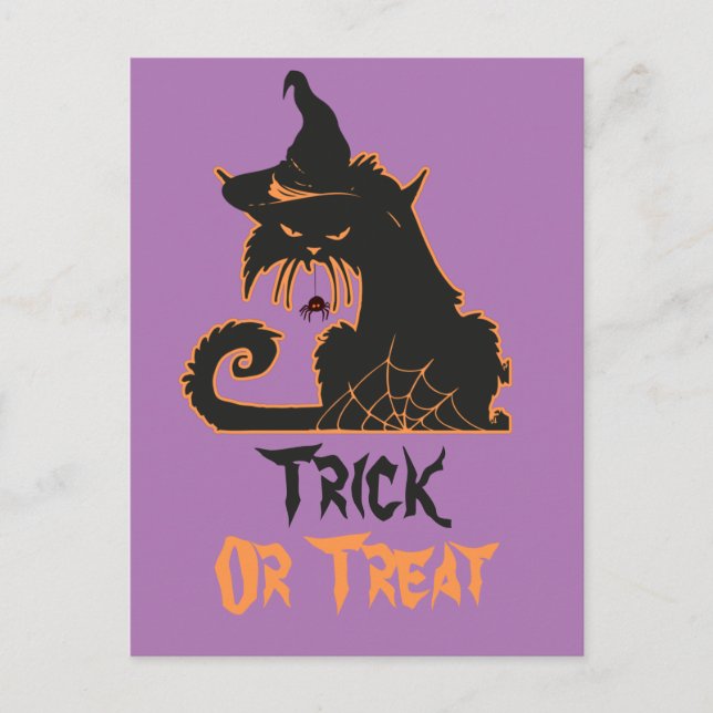 Halloween Black Cat Witch Spooky Spiders    Postcard (Front)